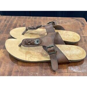 Blowfish Malibu Greco T-Strap Thong Sandals Faux Brown Leather Size 10